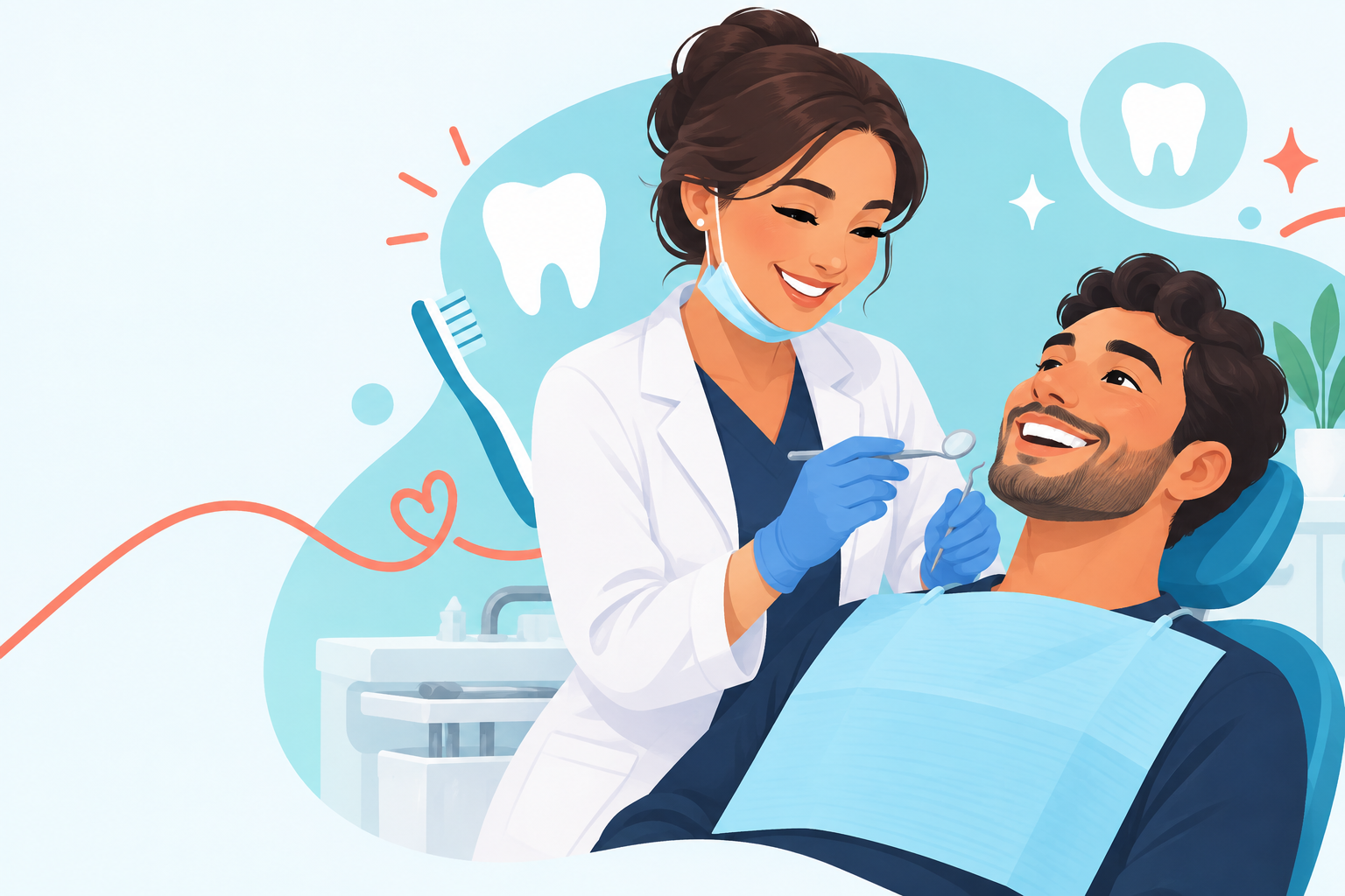Dentista realizando um atendimento preventivo